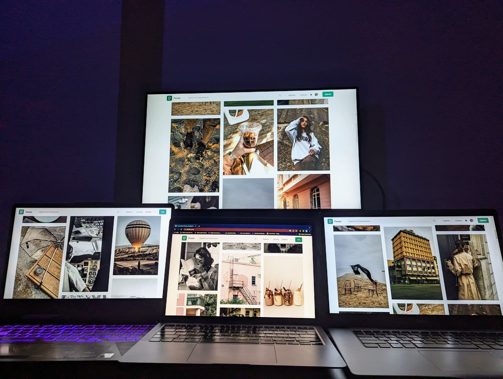 Several screens showing website search results