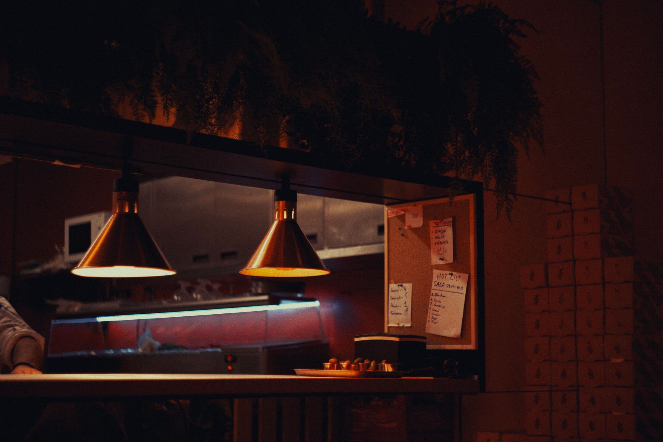 A small counter service at night